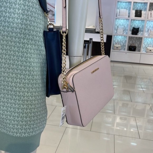 Michael Kors Jet Set Item Large East West Zip Crossbody Leather Powder Blush - Picture 13 of 16